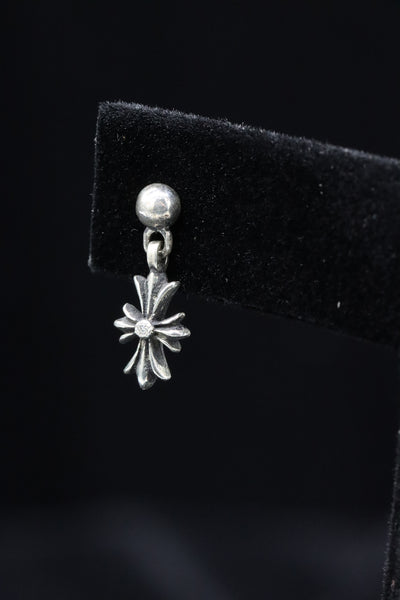 ***SOLD*** Authentic Chrome Hearts Tiny Cross Baby Fat Earring in Sterling Silver with 1 VS1 Diamond