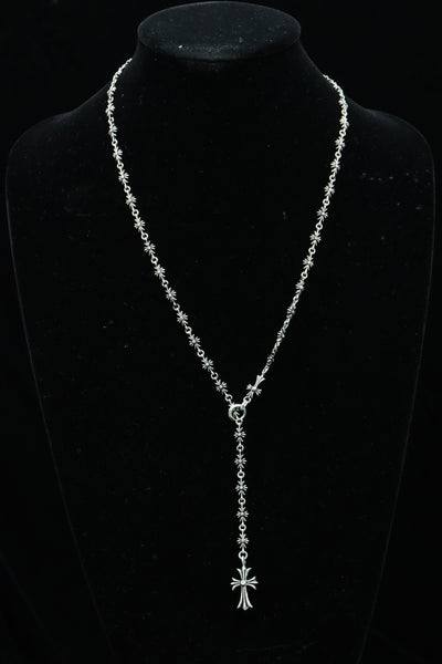 *** SOLD**** Authentic Chrome Hearts Tiny Cross Link Lariat Necklace in Sterling Silver with VS1 Diamonds set on all Small Cross links and on the Bottom Cross Pendant