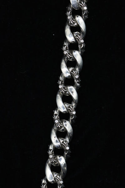 Authentic Chrome Hearts Fancy Bracelet in Sterling Silver custom set in VS1 Diamonds on links and clasps