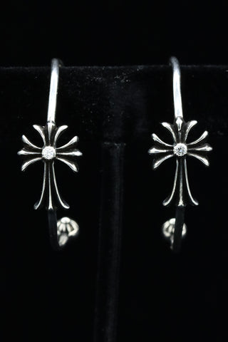 ***SOLD*** Authentic Chrome Hearts Skinny Tiny Cross Hoop Pierce in Sterling Silver with VS1 Diamonds