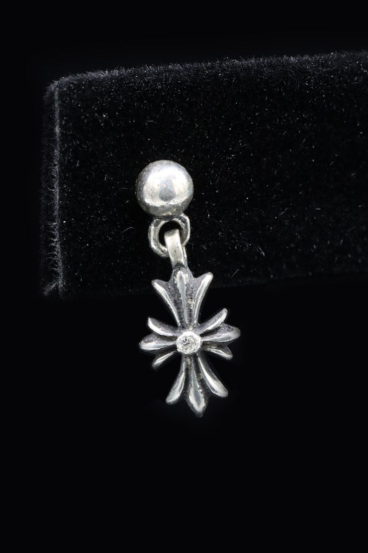 ***SOLD*** Authentic Chrome Hearts Tiny Cross Baby Fat Earring in Sterling Silver with 1 VS1 Diamond