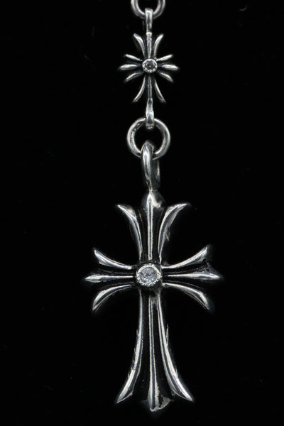 *** SOLD**** Authentic Chrome Hearts Tiny Cross Link Lariat Necklace in Sterling Silver with VS1 Diamonds set on all Small Cross links and on the Bottom Cross Pendant