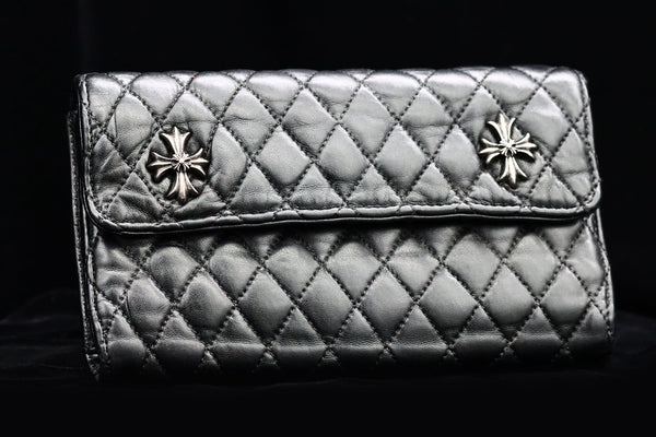 ***SOLD*** Authentic Chrome Hearts Quilted 3 Snap Leather Wallet